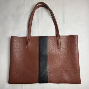 Vince Camuto Luck Brown Black Vegan Leather Tote Bag